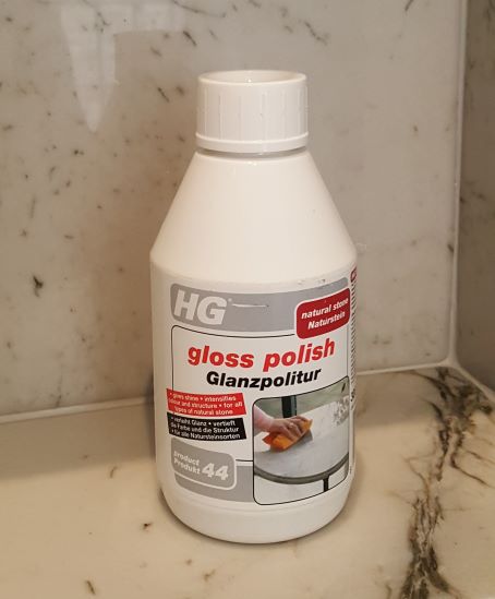 HG Gloss Polish for Polished Marble, Granite and Limestone. Best for tables, kitchen counter tops, bathroom vanity tops and shelves