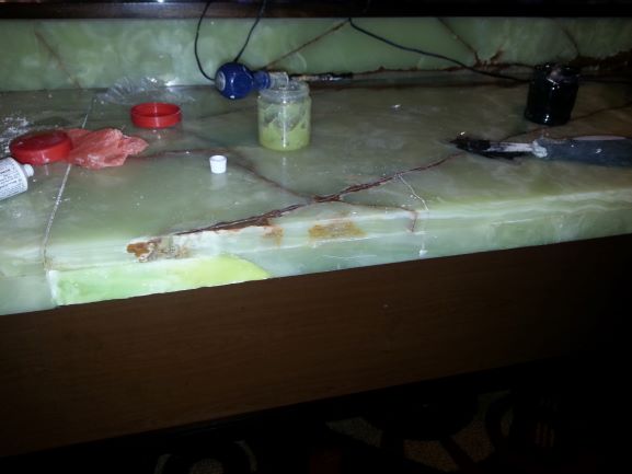 Damaged Onyx Table Repaired with marble/resin
