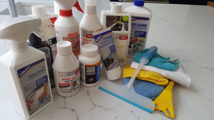 How to clean and care for natural stone A selection of cleaning products and materials